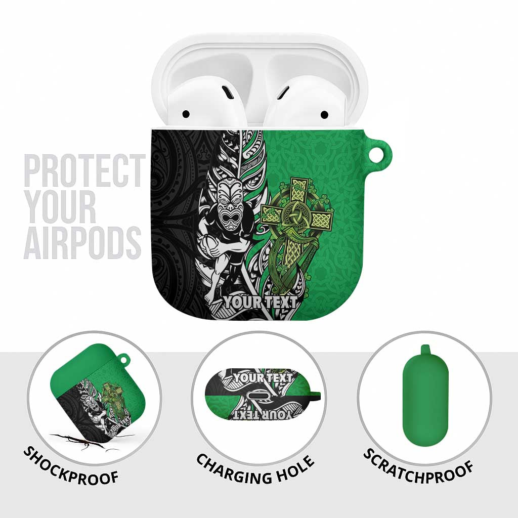 New Zealand and Ireland Rugby Custom AirPods Case Maori Tiki Fern Irish Celtic Cross - Polynesian Pride