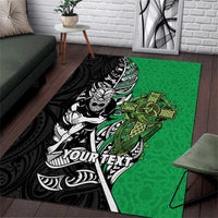New Zealand and Ireland Rugby Custom Area Rug Maori Tiki Fern Irish Celtic Cross - Polynesian Pride