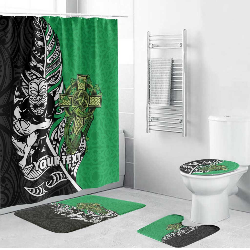 New Zealand and Ireland Rugby Custom Bathroom Set Maori Tiki Fern Irish Celtic Cross - Polynesian Pride