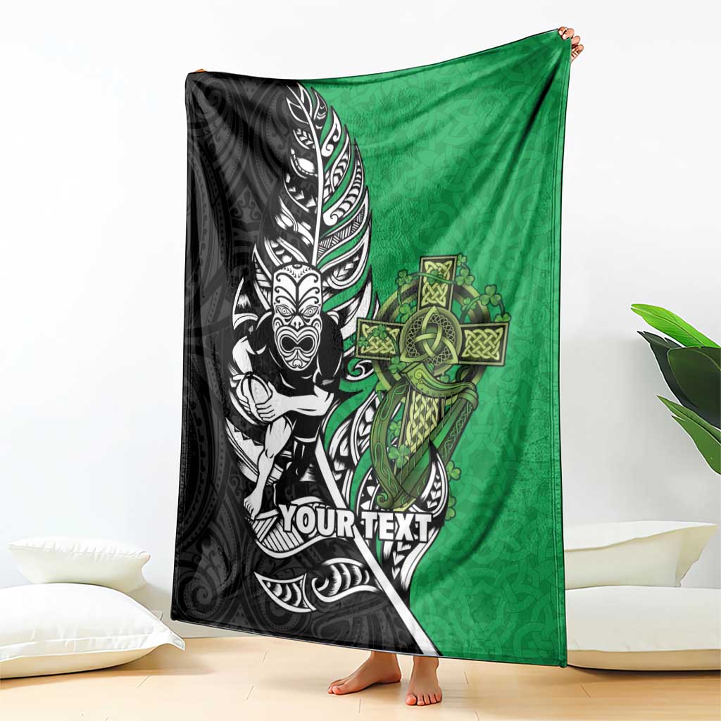 New Zealand and Ireland Rugby Custom Blanket Maori Tiki Fern Irish Celtic Cross - Polynesian Pride