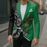 New Zealand and Ireland Rugby Custom Blazer Maori Tiki Fern Irish Celtic Cross - Polynesian Pride