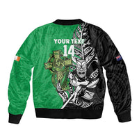 New Zealand and Ireland Rugby Custom Bomber Jacket Maori Tiki Fern Irish Celtic Cross - Polynesian Pride