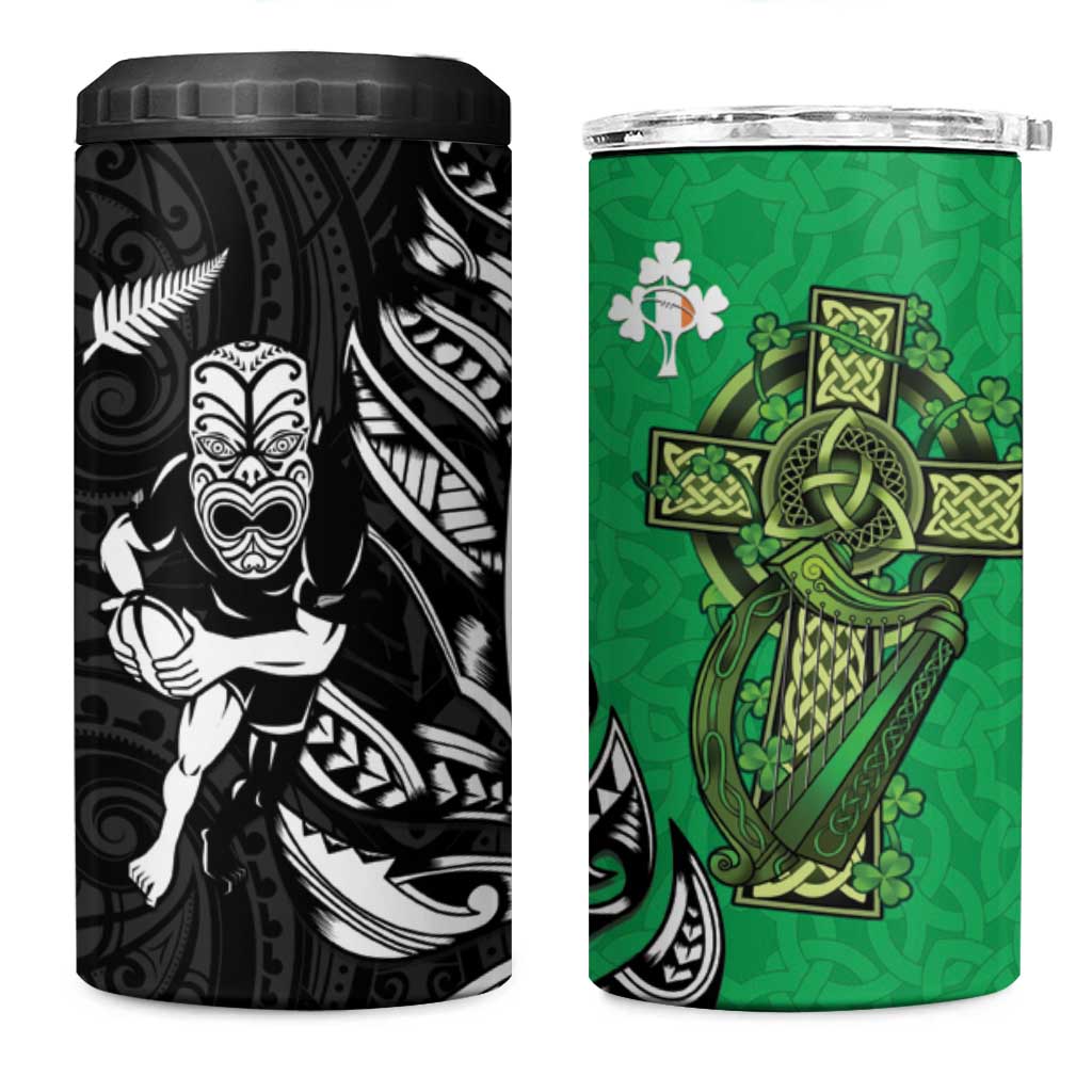 New Zealand and Ireland Rugby 4 in 1 Can Cooler Tumbler Maori Tiki Fern Irish Celtic Cross - Polynesian Pride