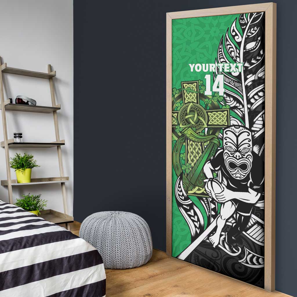 New Zealand and Ireland Rugby Custom Door Cover Maori Tiki Fern Irish Celtic Cross - Polynesian Pride