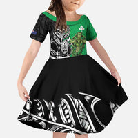 New Zealand and Ireland Rugby Custom Family Matching Long Sleeve Bodycon Dress and Hawaiian Shirt Maori Tiki Fern Irish Celtic Cross - Polynesian Pride
