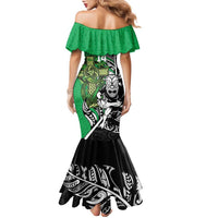 New Zealand and Ireland Rugby Custom Family Matching Mermaid Dress and Hawaiian Shirt Maori Tiki Fern Irish Celtic Cross - Polynesian Pride