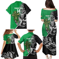 New Zealand and Ireland Rugby Custom Family Matching Puletasi and Hawaiian Shirt Maori Tiki Fern Irish Celtic Cross - Polynesian Pride