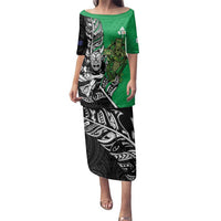 New Zealand and Ireland Rugby Custom Family Matching Puletasi and Hawaiian Shirt Maori Tiki Fern Irish Celtic Cross - Polynesian Pride