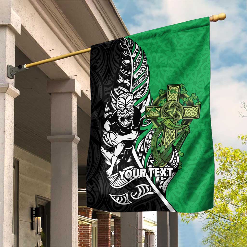 New Zealand and Ireland Rugby Custom Garden Flag Maori Tiki Fern Irish Celtic Cross - Polynesian Pride