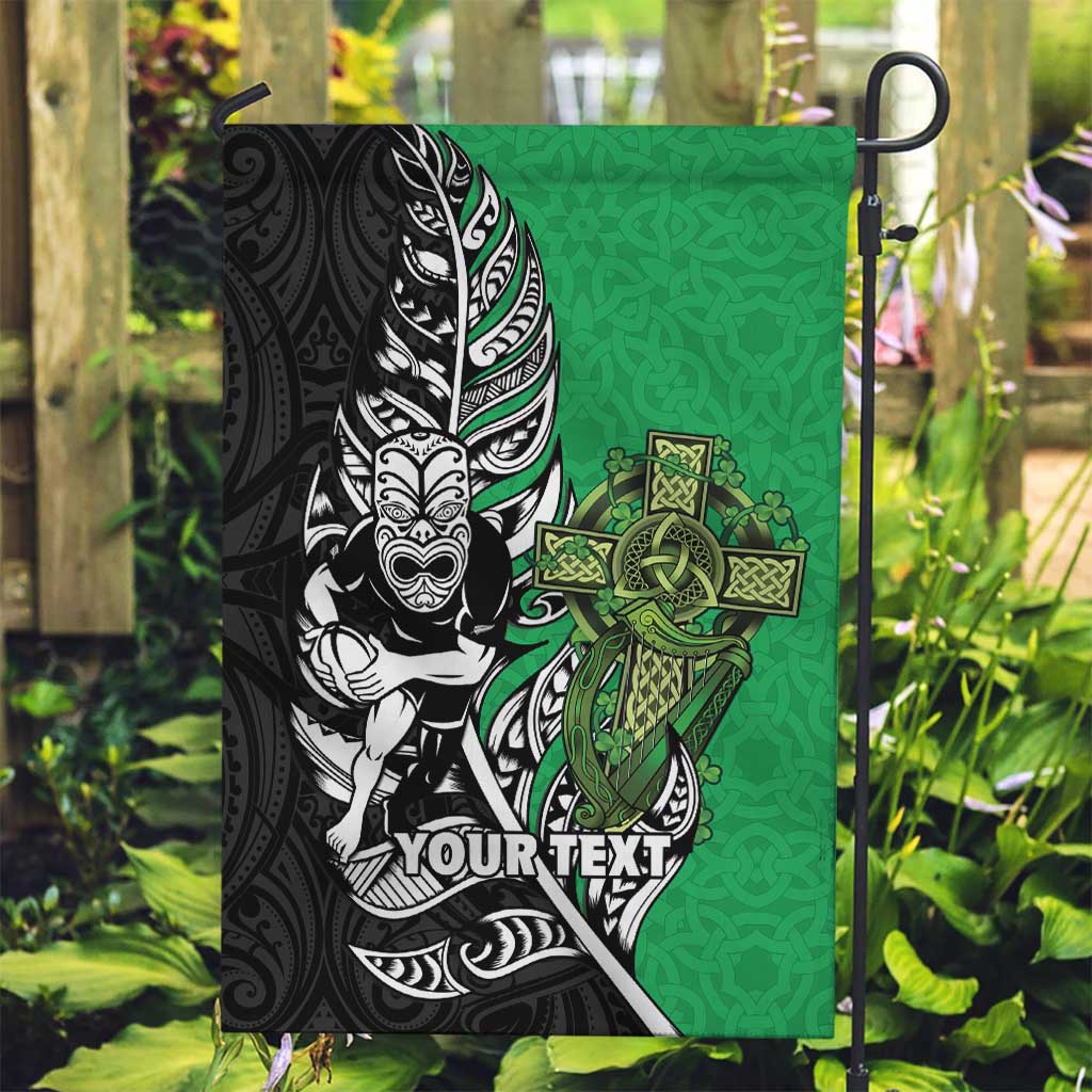 New Zealand and Ireland Rugby Custom Garden Flag Maori Tiki Fern Irish Celtic Cross - Polynesian Pride