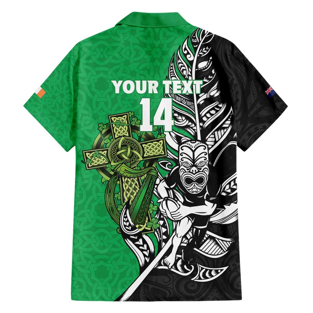 New Zealand and Ireland Rugby Custom Hawaiian Shirt Maori Tiki Fern Irish Celtic Cross - Polynesian Pride