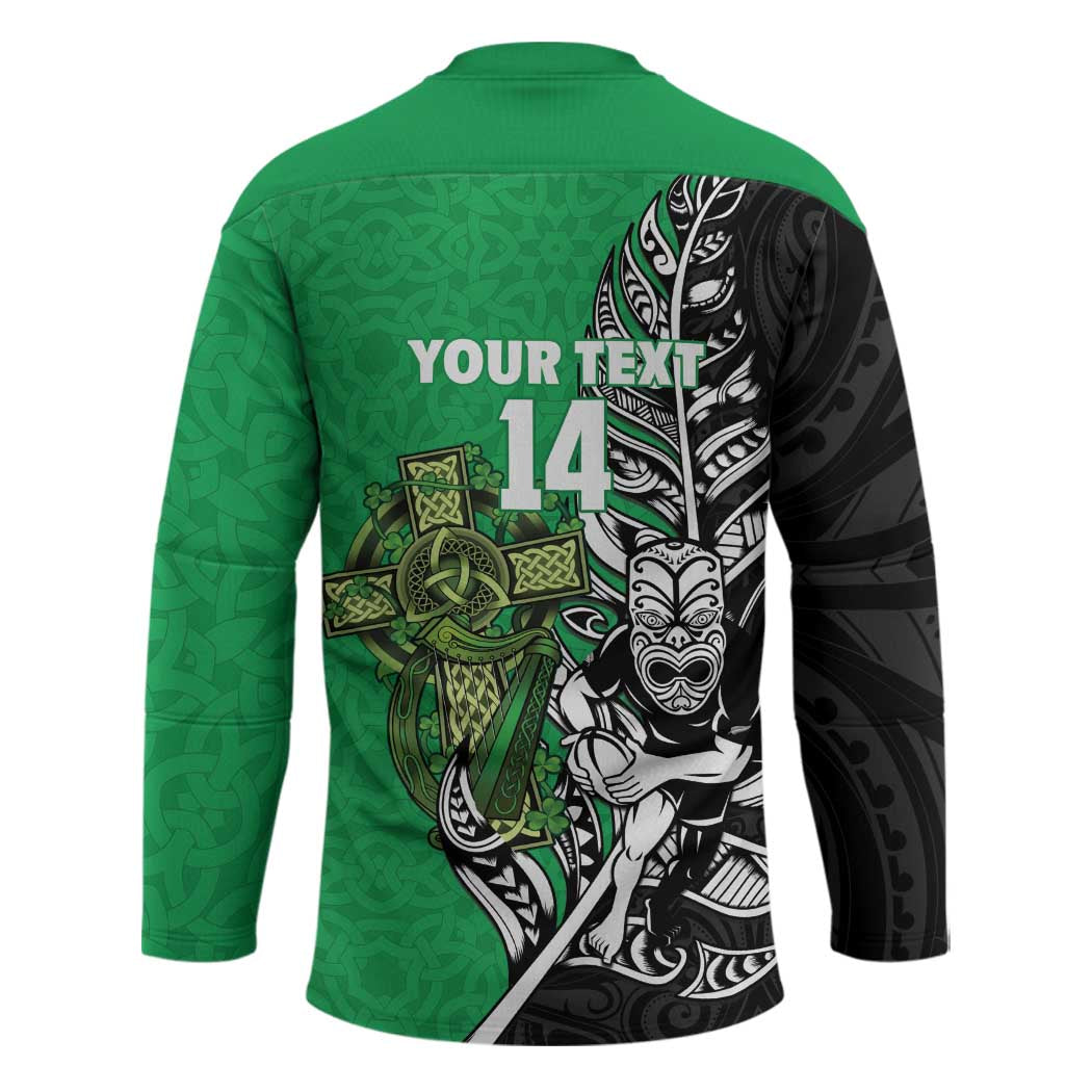 New Zealand and Ireland Rugby Custom Hockey Jersey Maori Tiki Fern Irish Celtic Cross - Polynesian Pride