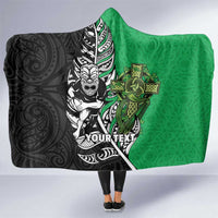 New Zealand and Ireland Rugby Custom Hooded Blanket Maori Tiki Fern Irish Celtic Cross - Polynesian Pride