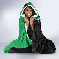 New Zealand and Ireland Rugby Custom Hooded Blanket Maori Tiki Fern Irish Celtic Cross - Polynesian Pride