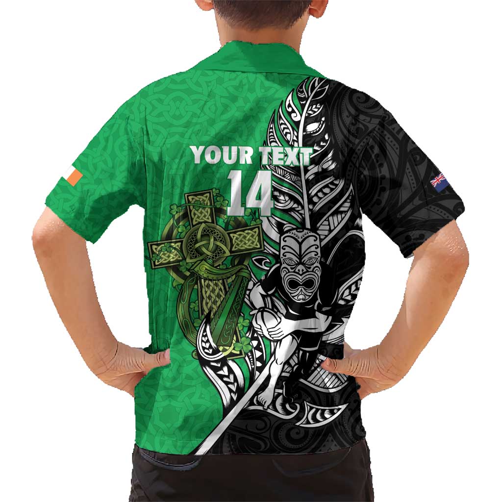 New Zealand and Ireland Rugby Custom Kid Hawaiian Shirt Maori Tiki Fern Irish Celtic Cross - Polynesian Pride