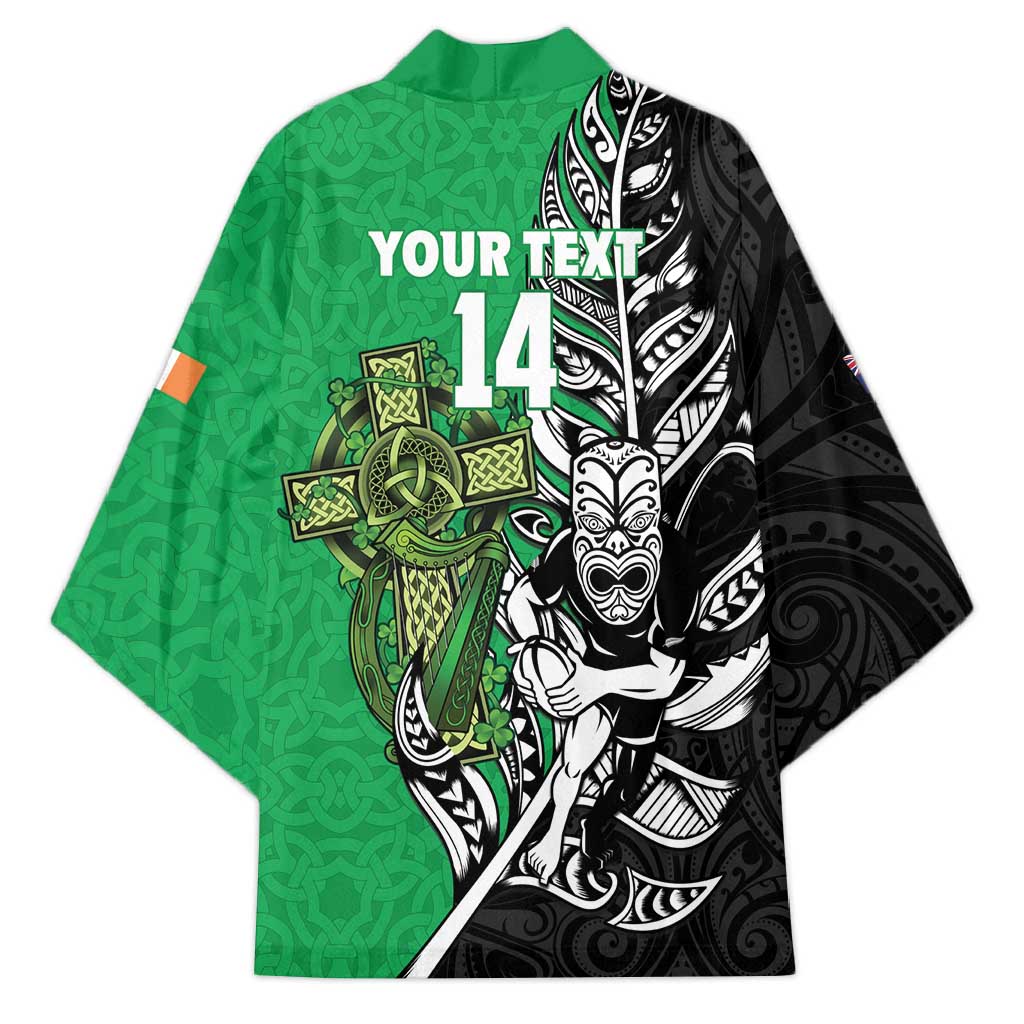 New Zealand and Ireland Rugby Custom Kimono Maori Tiki Fern Irish Celtic Cross - Polynesian Pride