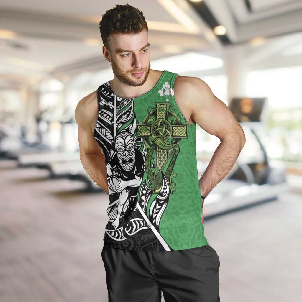 New Zealand and Ireland Rugby Custom Men Tank Top Maori Tiki Fern Irish Celtic Cross - Polynesian Pride