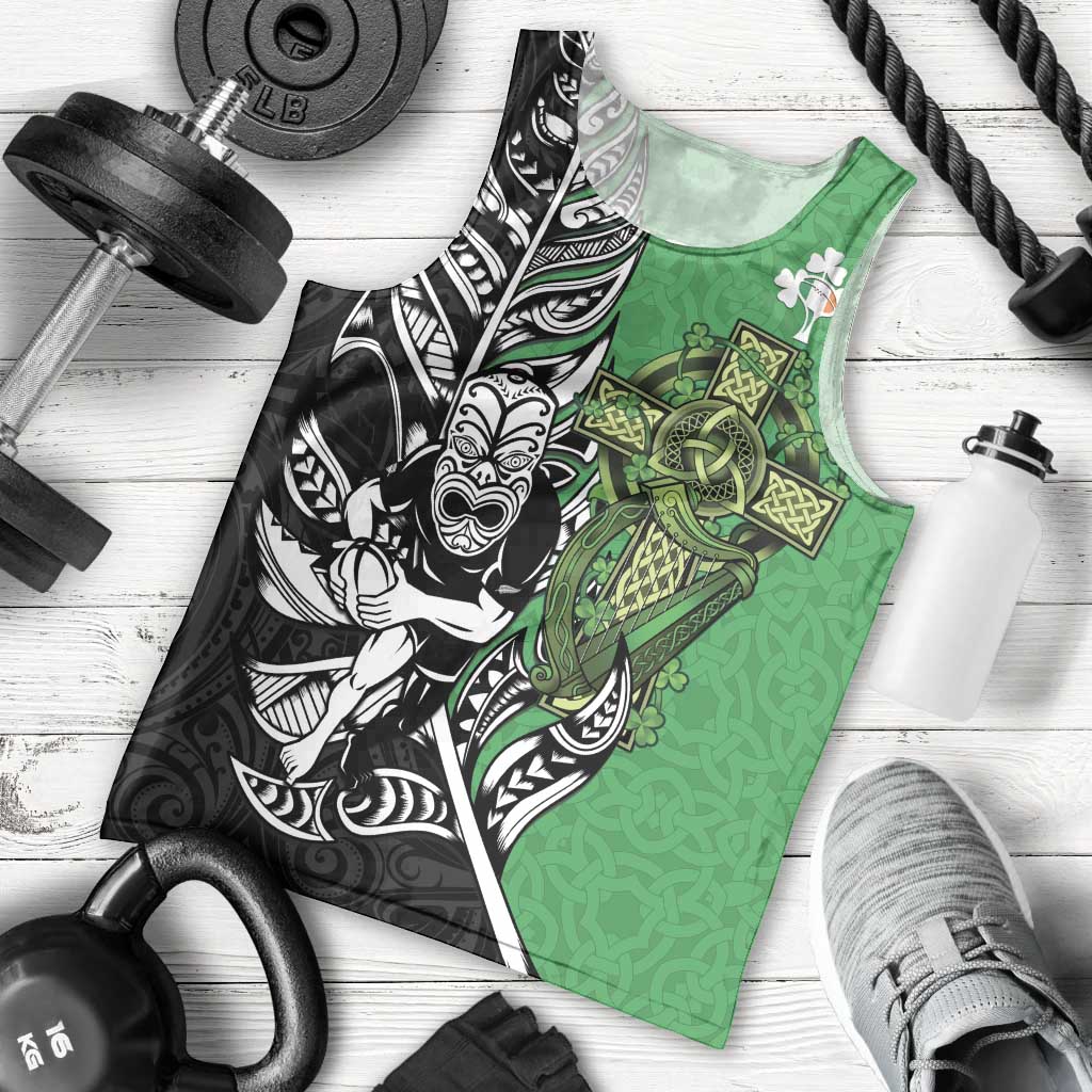 New Zealand and Ireland Rugby Custom Men Tank Top Maori Tiki Fern Irish Celtic Cross - Polynesian Pride