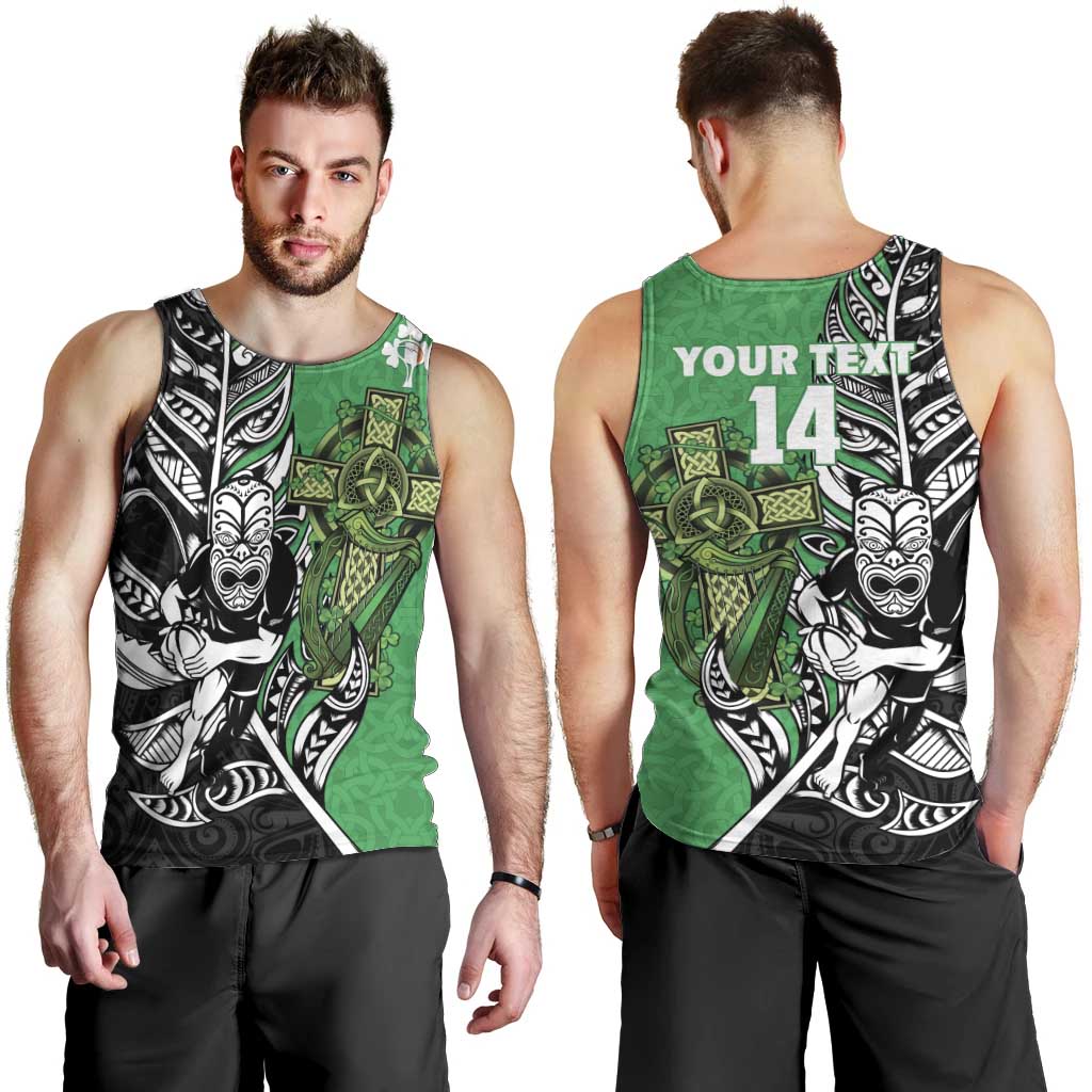 New Zealand and Ireland Rugby Custom Men Tank Top Maori Tiki Fern Irish Celtic Cross - Polynesian Pride
