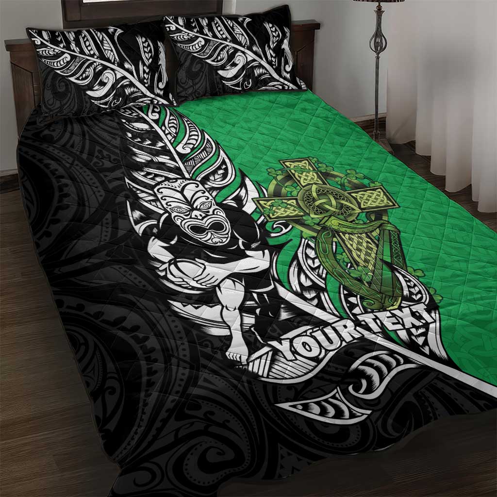 New Zealand and Ireland Rugby Custom Quilt Bed Set Maori Tiki Fern Irish Celtic Cross - Polynesian Pride