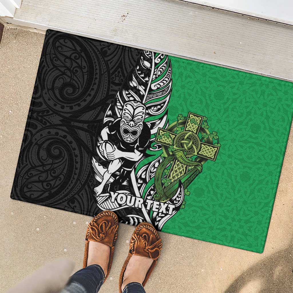 New Zealand and Ireland Rugby Custom Rubber Doormat Maori Tiki Fern Irish Celtic Cross - Polynesian Pride
