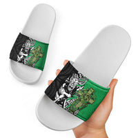 New Zealand and Ireland Rugby Custom Slide Sandals Maori Tiki Fern Irish Celtic Cross - Polynesian Pride
