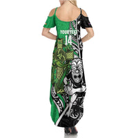 New Zealand and Ireland Rugby Custom Summer Maxi Dress Maori Tiki Fern Irish Celtic Cross - Polynesian Pride