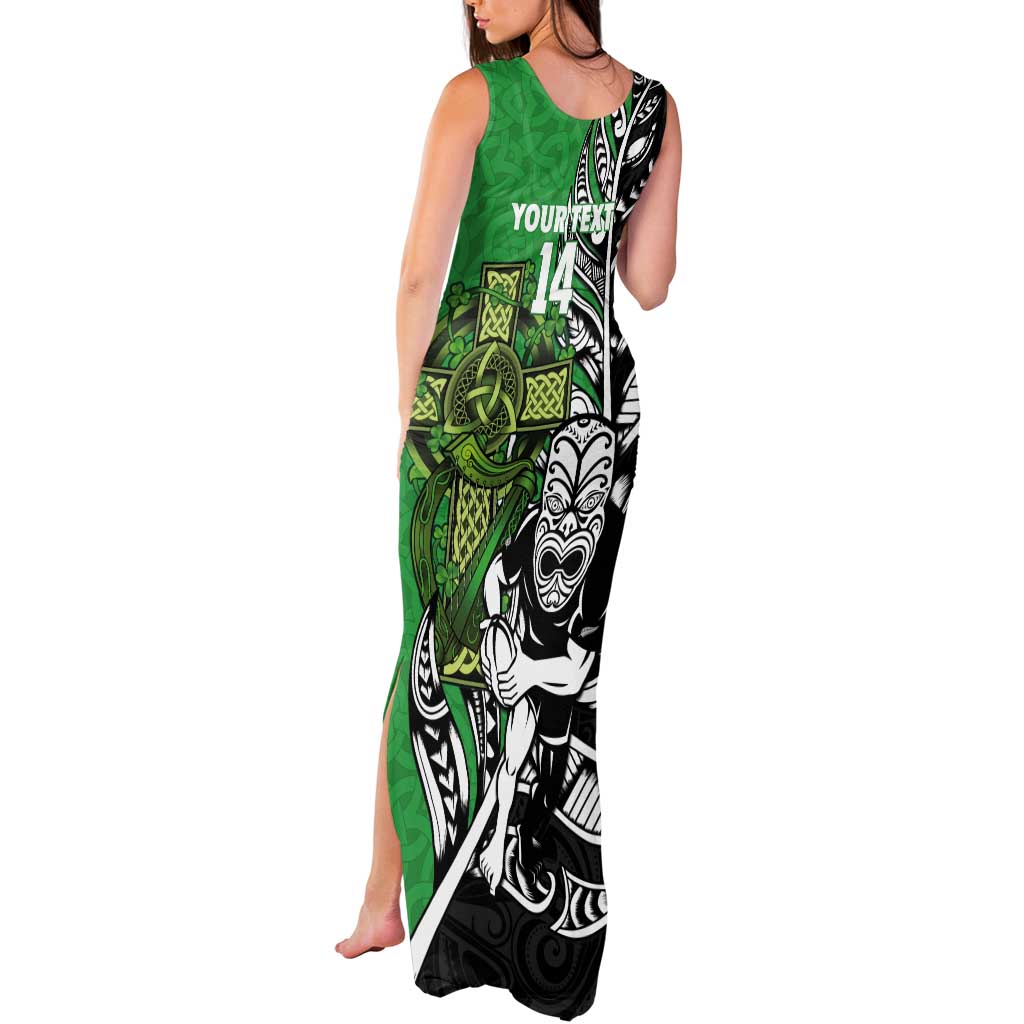 New Zealand and Ireland Rugby Custom Tank Maxi Dress Maori Tiki Fern Irish Celtic Cross - Polynesian Pride