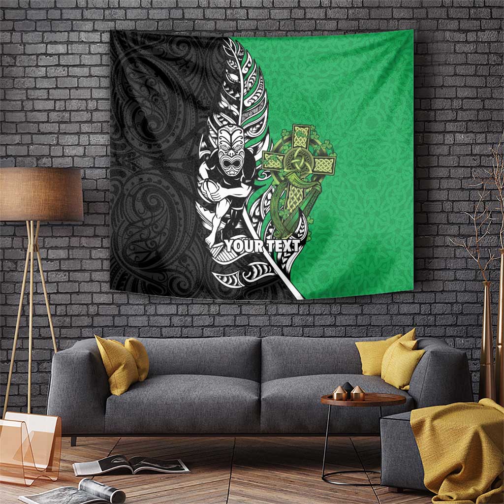 New Zealand and Ireland Rugby Custom Tapestry Maori Tiki Fern Irish Celtic Cross - Polynesian Pride