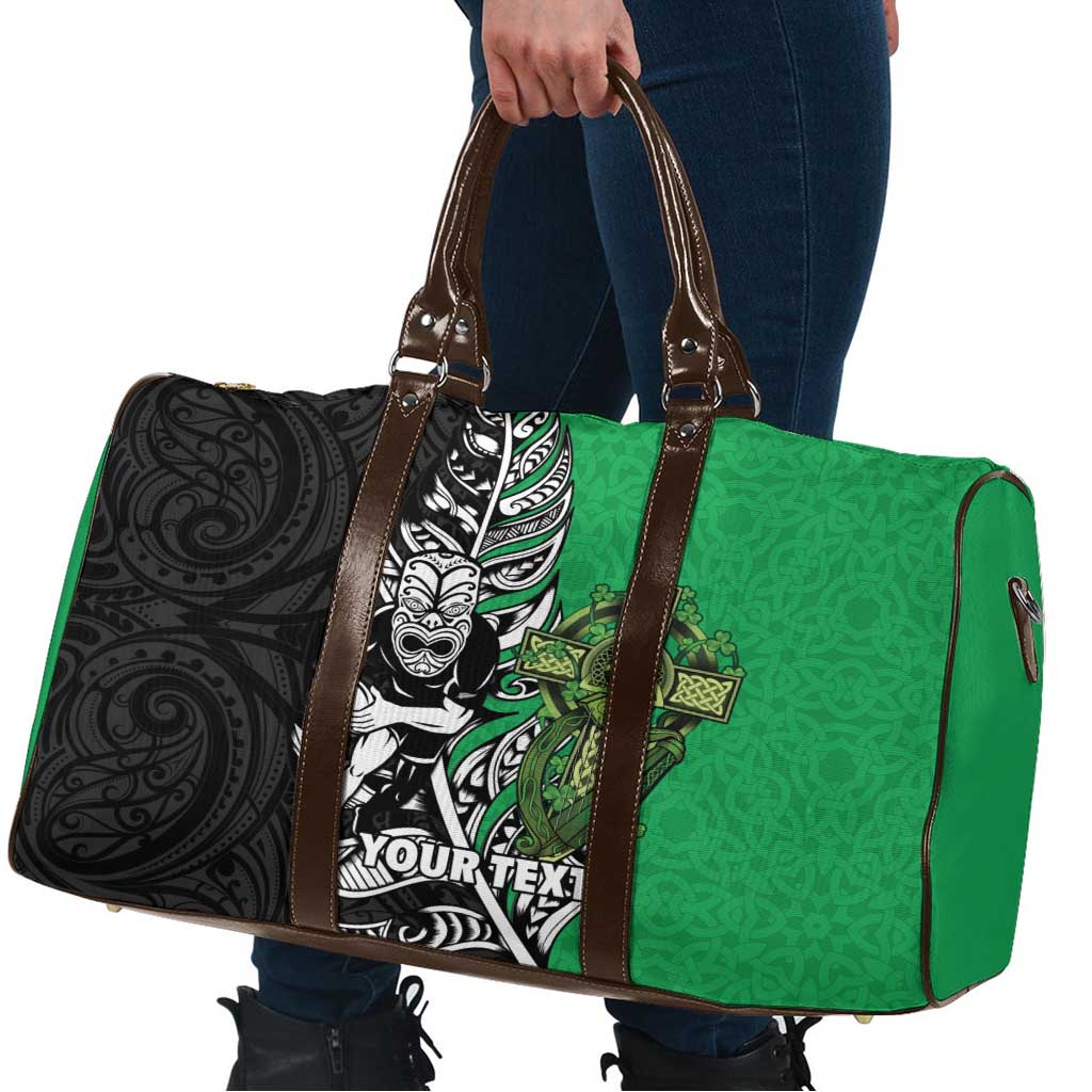 New Zealand and Ireland Rugby Custom Travel Bag Maori Tiki Fern Irish Celtic Cross - Polynesian Pride