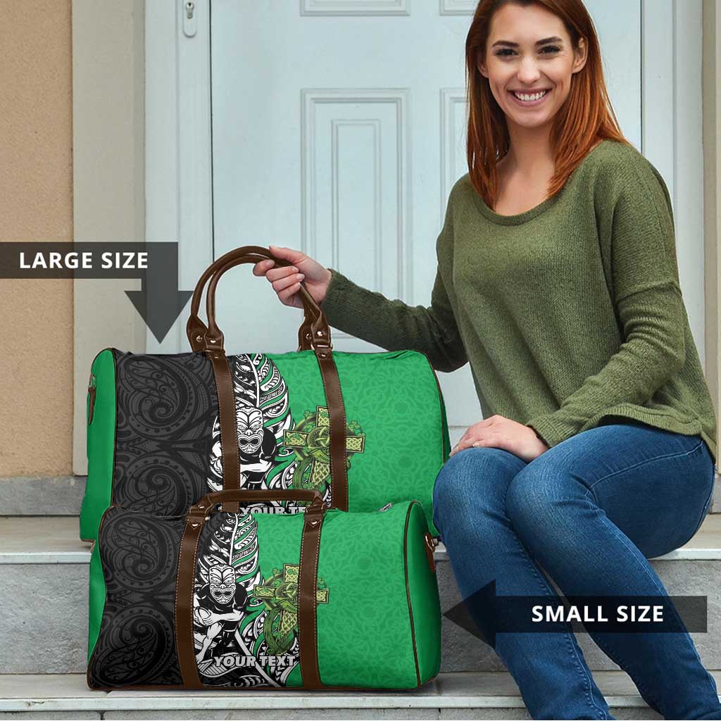 New Zealand and Ireland Rugby Custom Travel Bag Maori Tiki Fern Irish Celtic Cross - Polynesian Pride