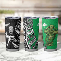 New Zealand and Ireland Rugby Tumbler Cup Maori Tiki Fern Irish Celtic Cross - Polynesian Pride