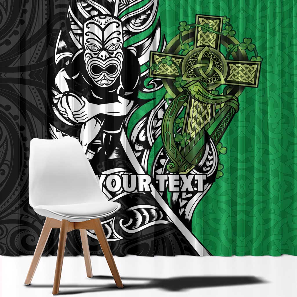 New Zealand and Ireland Rugby Custom Window Curtain Maori Tiki Fern Irish Celtic Cross - Polynesian Pride