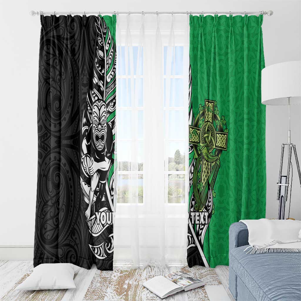 New Zealand and Ireland Rugby Custom Window Curtain Maori Tiki Fern Irish Celtic Cross - Polynesian Pride