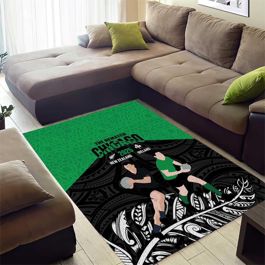 New Zealand and Ireland Rugby Area Rug Chicago 2025 Go All Black Shamrocks - Polynesian Pride