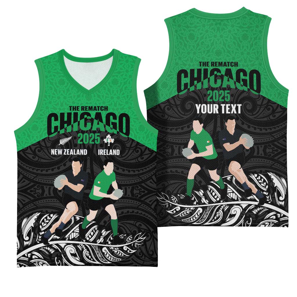 New Zealand and Ireland Rugby Custom Basketball Jersey Chicago 2025 Go All Black Shamrocks - Polynesian Pride