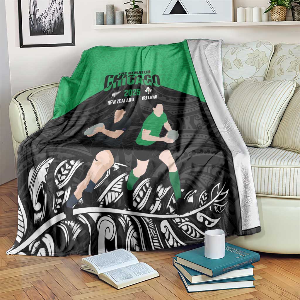 New Zealand and Ireland Rugby Blanket Chicago 2025 Go All Black Shamrocks - Polynesian Pride