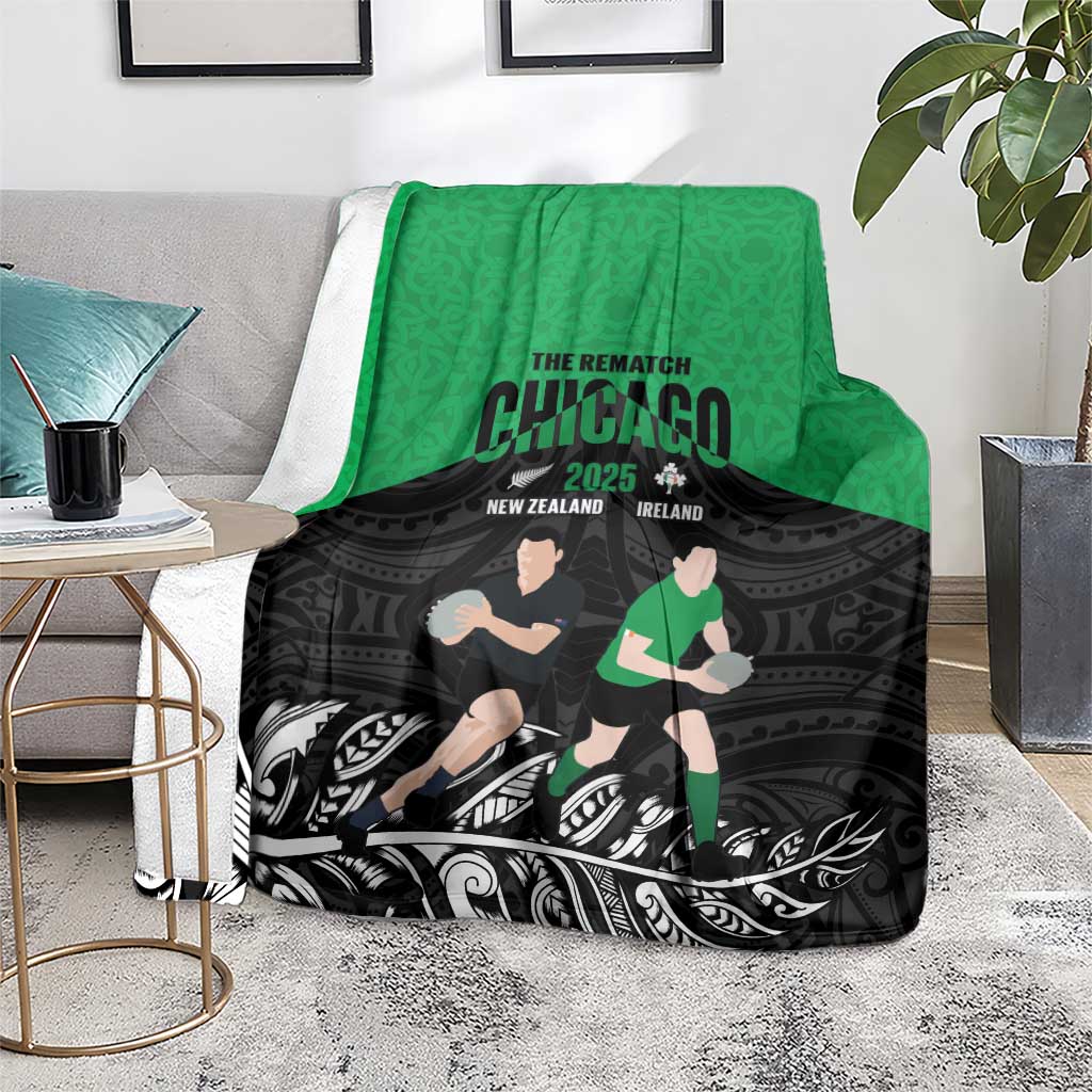 New Zealand and Ireland Rugby Blanket Chicago 2025 Go All Black Shamrocks - Polynesian Pride