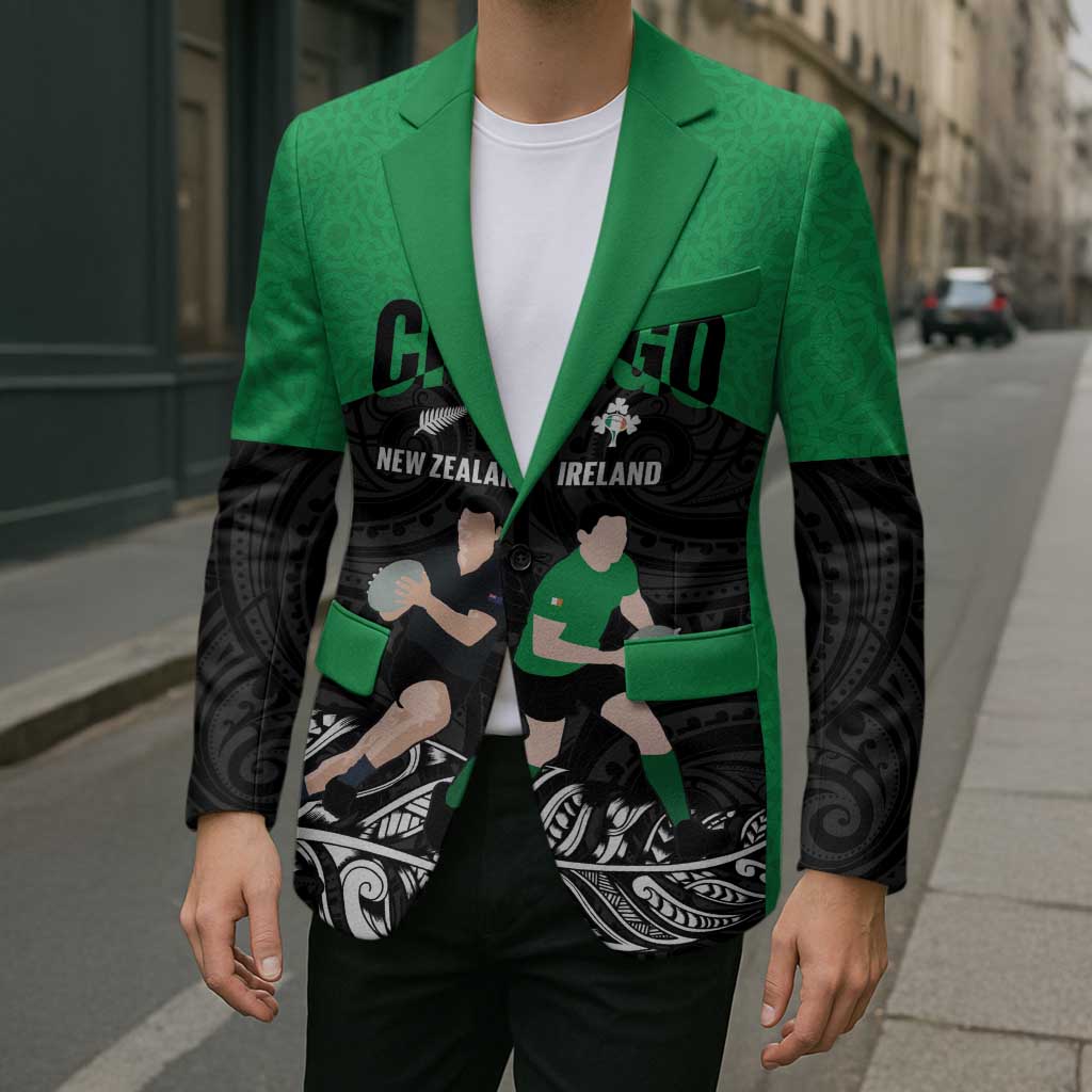 New Zealand and Ireland Rugby Custom Blazer Chicago 2025 Go All Black Shamrocks - Polynesian Pride