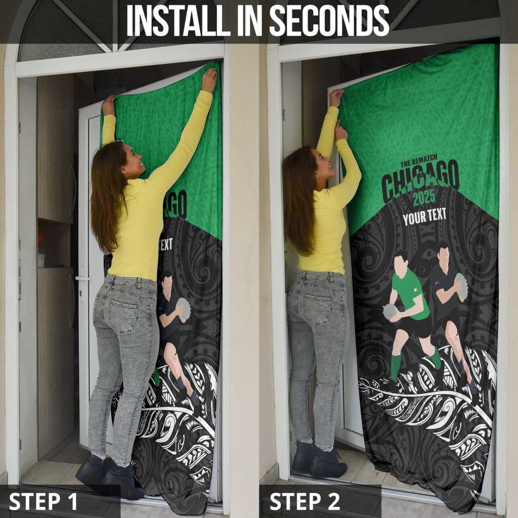 New Zealand and Ireland Rugby Custom Door Cover Chicago 2025 Go All Black Shamrocks - Polynesian Pride