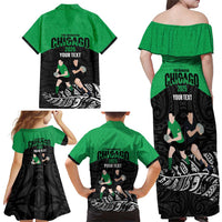 New Zealand and Ireland Rugby Custom Family Matching Off Shoulder Maxi Dress and Hawaiian Shirt Chicago 2025 Go All Black Shamrocks - Polynesian Pride