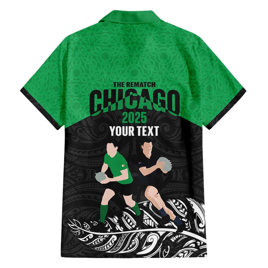 New Zealand and Ireland Rugby Custom Family Matching Off Shoulder Short Dress and Hawaiian Shirt Chicago 2025 Go All Black Shamrocks - Polynesian Pride
