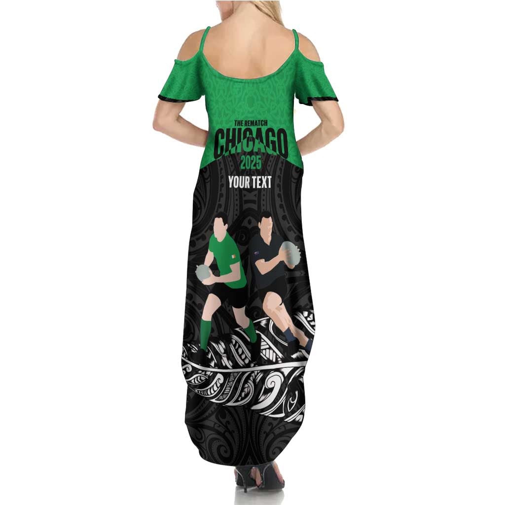 New Zealand and Ireland Rugby Custom Family Matching Summer Maxi Dress and Hawaiian Shirt Chicago 2025 Go All Black Shamrocks - Polynesian Pride