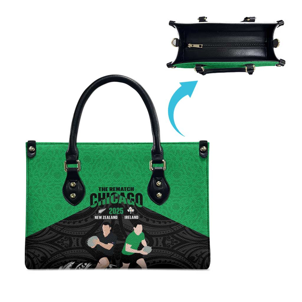 New Zealand and Ireland Rugby Leather Bag Chicago 2025 Go All Black Shamrocks - Polynesian Pride