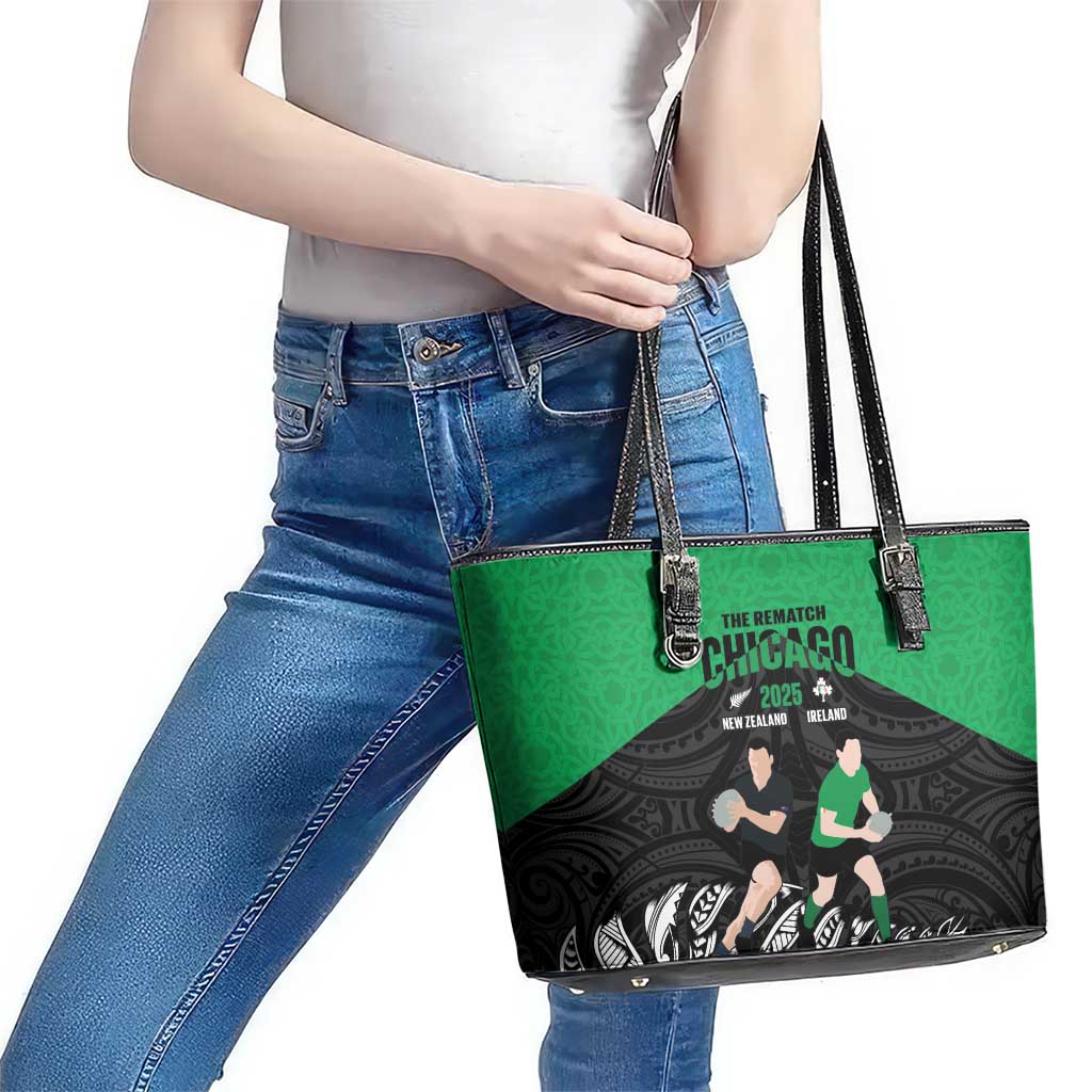 New Zealand and Ireland Rugby Leather Tote Bag Chicago 2025 Go All Black Shamrocks - Polynesian Pride