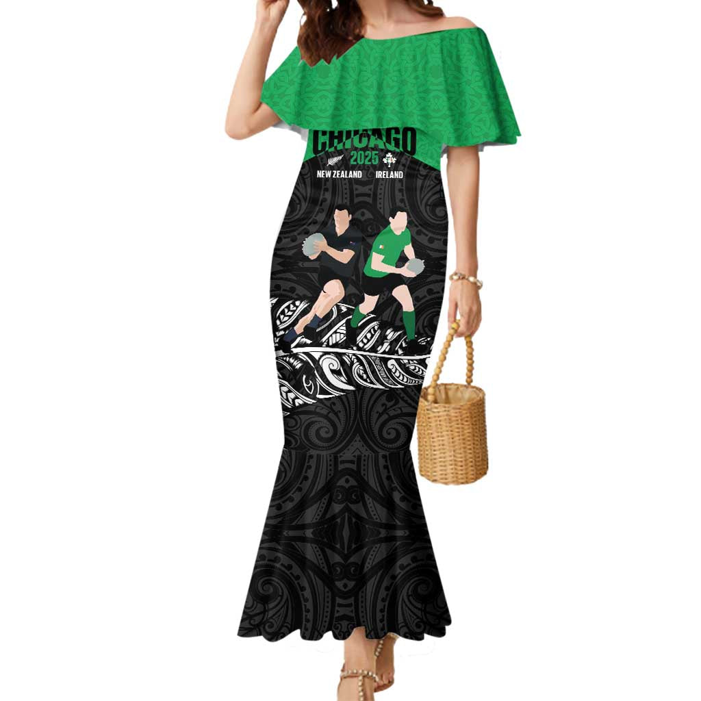 New Zealand and Ireland Rugby Custom Mermaid Dress Chicago 2025 Go All Black Shamrocks - Polynesian Pride