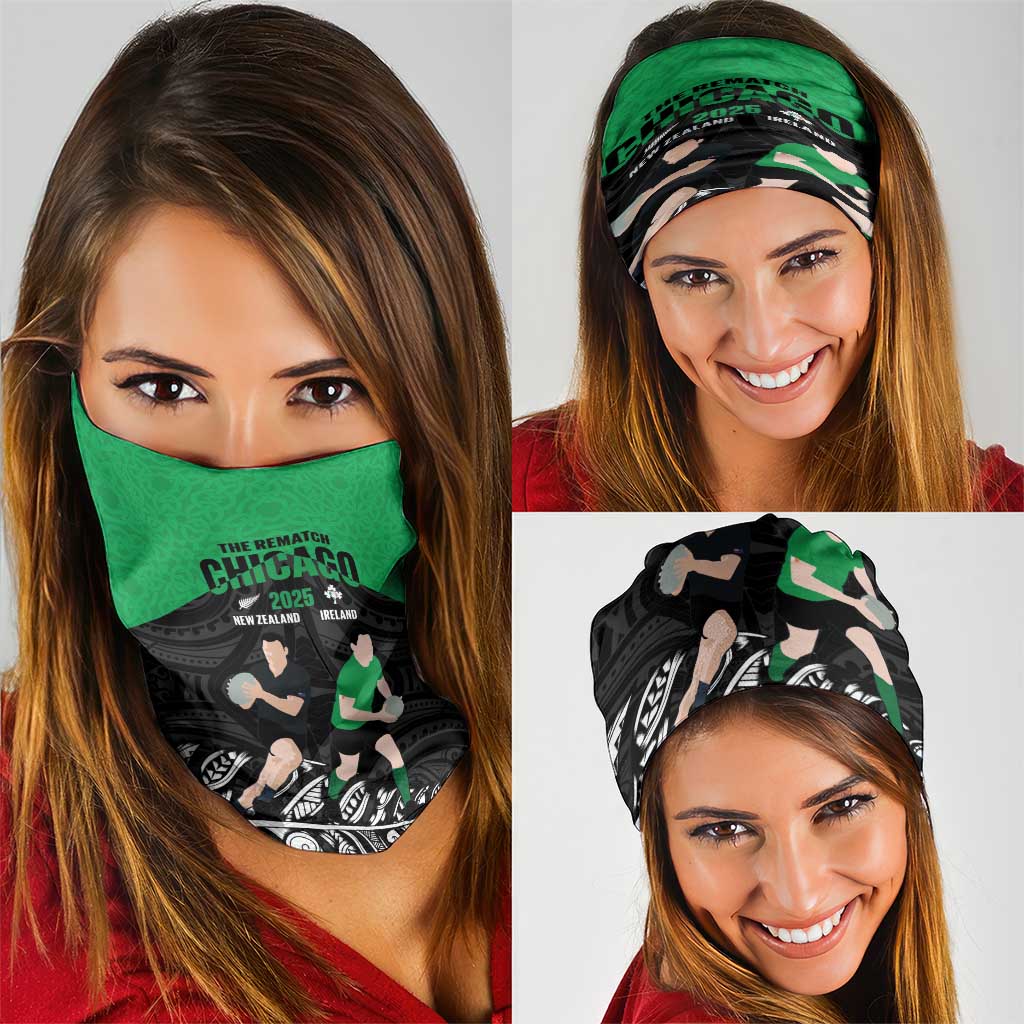 New Zealand and Ireland Rugby Neck Gaiter Chicago 2025 Go All Black Shamrocks - Polynesian Pride