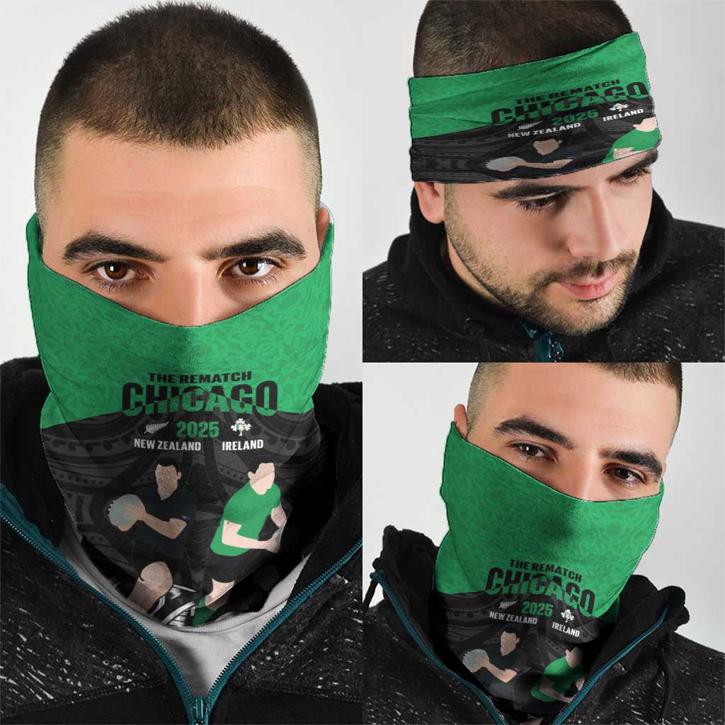 New Zealand and Ireland Rugby Neck Gaiter Chicago 2025 Go All Black Shamrocks - Polynesian Pride