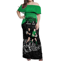 New Zealand and Ireland Rugby Custom Off Shoulder Maxi Dress Chicago 2025 Go All Black Shamrocks - Polynesian Pride