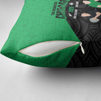 New Zealand and Ireland Rugby Pillow Cover Chicago 2025 Go All Black Shamrocks - Polynesian Pride